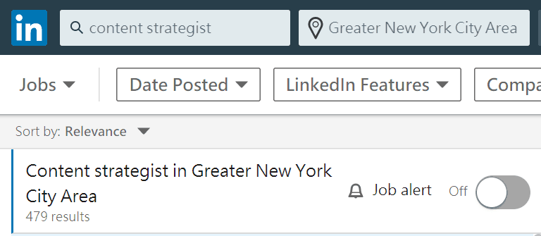 「內容策略師」在紐約有將近 500 個相關職缺（From LinkedIn）